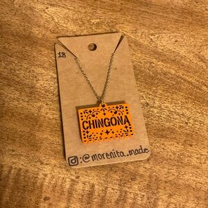 Bold Orange 'Chingona' papel picado Pendant Necklace